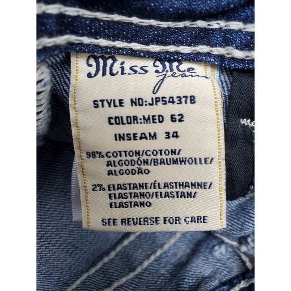 Miss Me Jeans, Size 28, Mid-Rise, Distressed, Bedazzled,  Wings on pockets - Picture 3 of 5